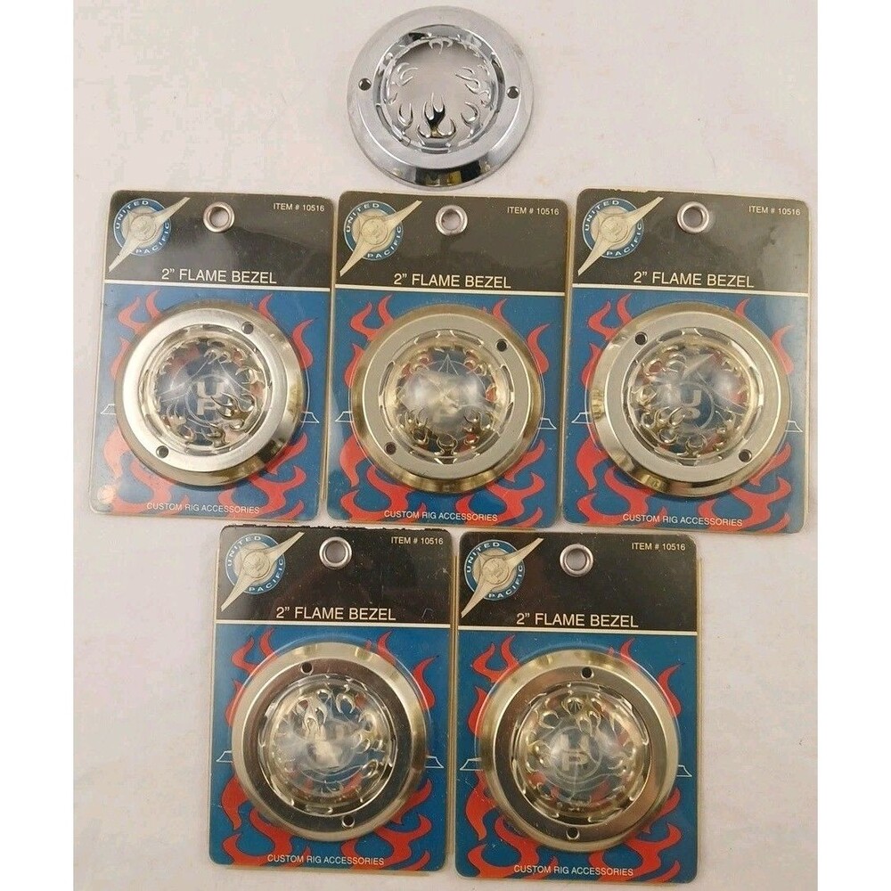 Lot Of 6 United Pacific 2" Chrome Plastic Flame Bezels for Beehive Lights-NEW!
